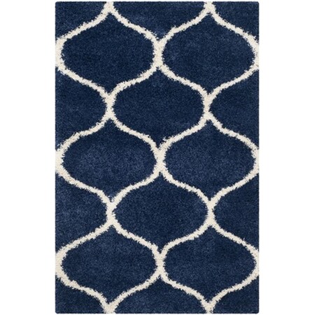 Safavieh Hudson Shag Power Loomed Rectangle Rug- Navy - Ivory- 5 ft. 1 in. x 7 ft. 6 in. SGH280C-5